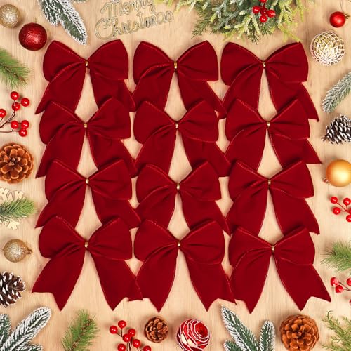 DEMIUKO 12 Stück Rot Schleife Weihnachten Samtschleifen...