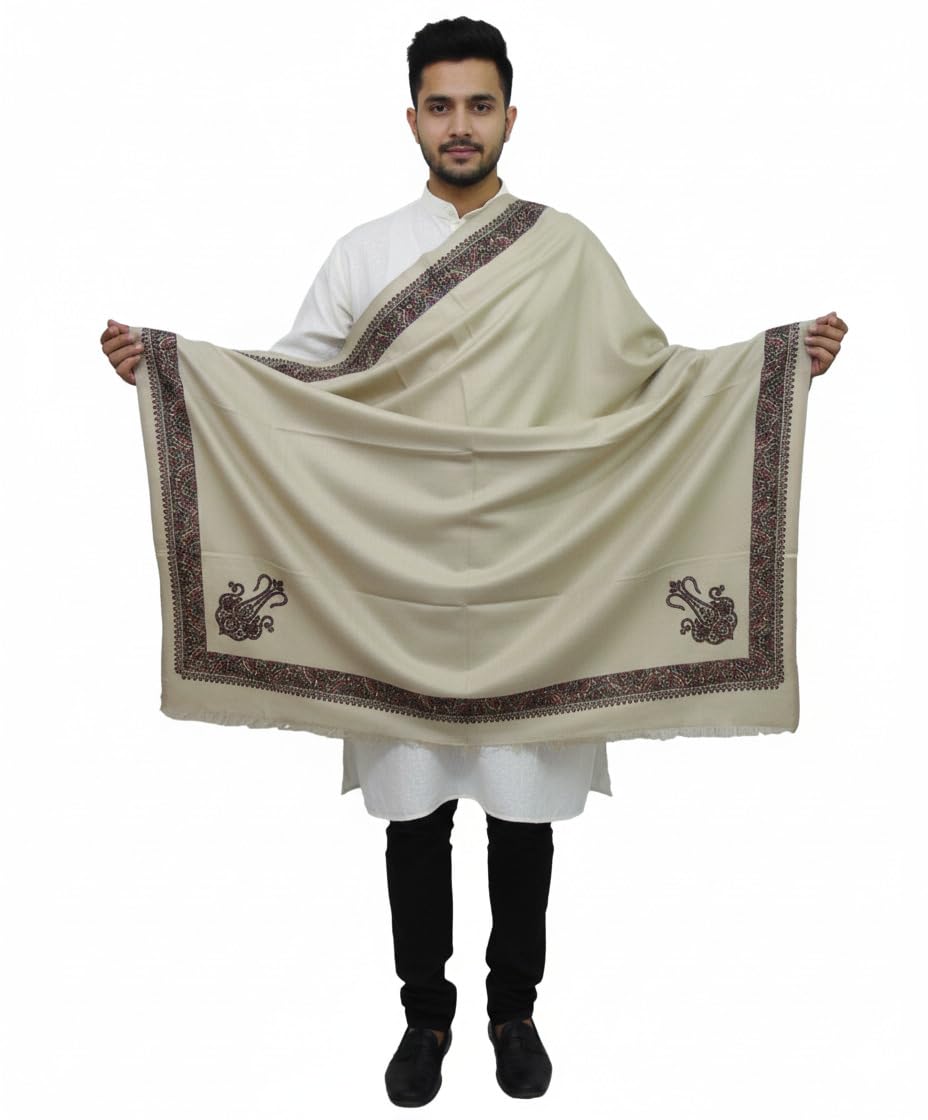 Vrinde Cream Wool Printed Men's Shawl KA-SWL-49-picture-19