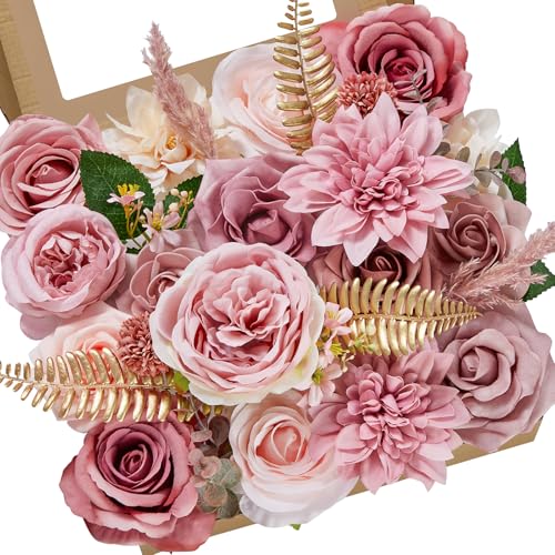 Serwalin Artificial Flowers Dusty Pink Silk Fake Flowers for DIY Wedding Bouquets Cake Flowers Spring Decor Table Centerpieces Arrangements Baby Shower Decoration