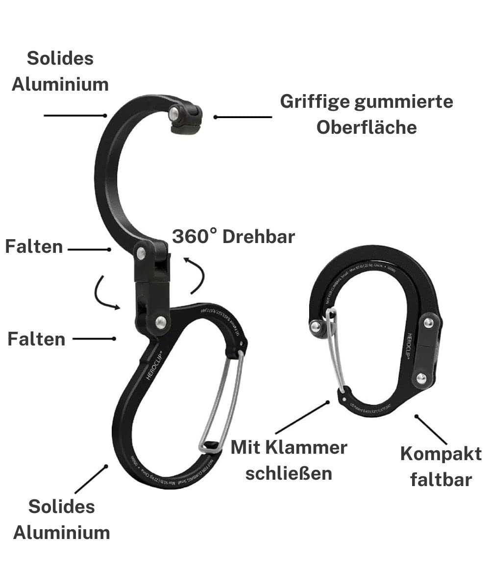 Gear AID HEROCLIP Karabiner-Ausrüstungsclip und Haken (Mittel) für Camping, Rucksack und Garagenorganisation