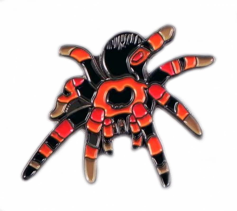 Metal Enamel Pin Badge Striped Tarantula Spider (Black & Red)