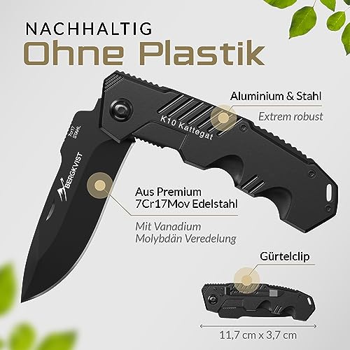 BERGKVIST® K10 Klappmesser (Zweihandmesser) - scharfes Taschenmesser für Outdoor & Survival mit Feuerstahl & Tasche - Mitführen in Deutschland erlaubt - Vollmetall – Bild 6