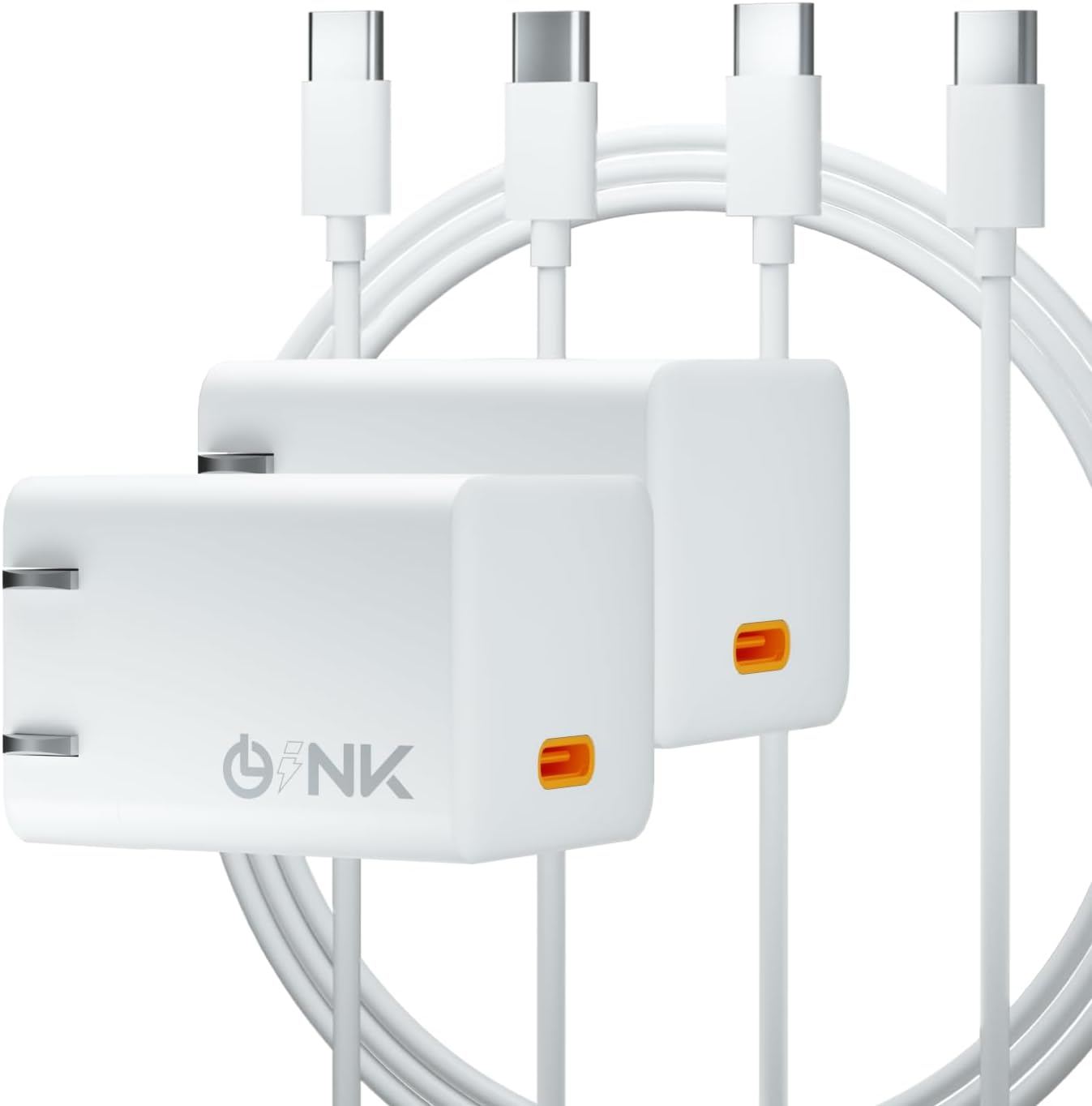 30W Fast Charging USB C GaN Charger Block(2 Pack), Foldable Compact USB Wall Charger, Universal for iPhone 15/14/13 Pro Max, iPad Pro/Air, Airpods, Samsung (Fast Charging Cable Included)-White