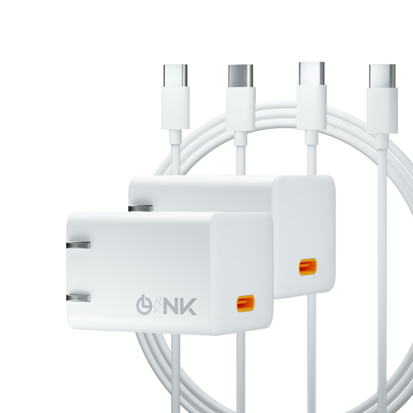 30W Fast Charging USB C GaN Charger Block(2 Pack), Foldable Compact USB Wall Charger, Universal for iPhone 15/14/13 Pro Max, iPad Pro/Air, Airpods, Samsung (Fast Charging Cable Included)-White