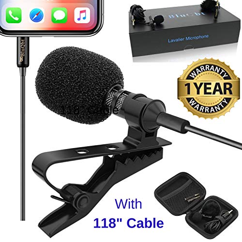 Lavalier Lapel iPhone Ipad Microphone - BluQbt Professional High Audio Quality Clip On