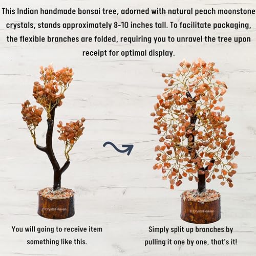 Image of Certified Peach Moonstone Crystal Tree for Good Luck - Healing Crystals Money Tree for Wealth, Positive Energy at Home Office - Decorative Spiritual Gifts for Vastu, House Warming