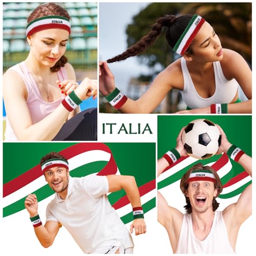 Jadive 2 Sets Italien Schweißband Set Italien Stirnband und Armbänder Beinhaltet 2 Stirnschweißbänder und 2 Paar Sport Armbänder Kostümabsorbierendes Stirnband für Männer und Frauen