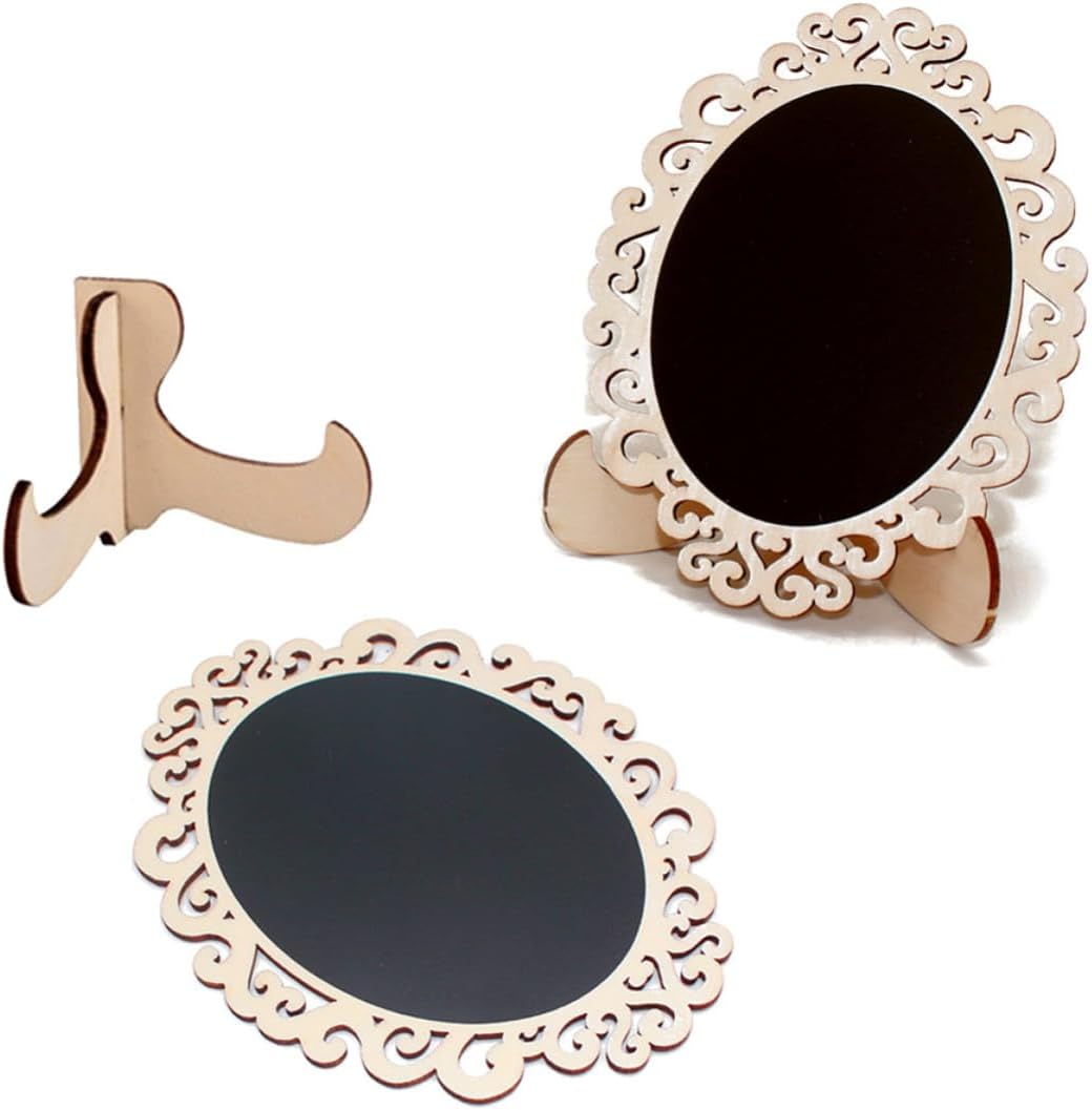 10pcs Mini Wooden Chalkboard Black Oval Flower Shape Message Frame