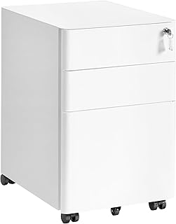 SONGMICS - Cômoda de Escritório, Móvel com Rodas e 3 Gavetas, Fecho com Chave, Pré-montado, Móvel de Metal, Suporte para Impressora, Estúdio, 50 x 39 x 59 cm, Branco Fosco OFC032WG01