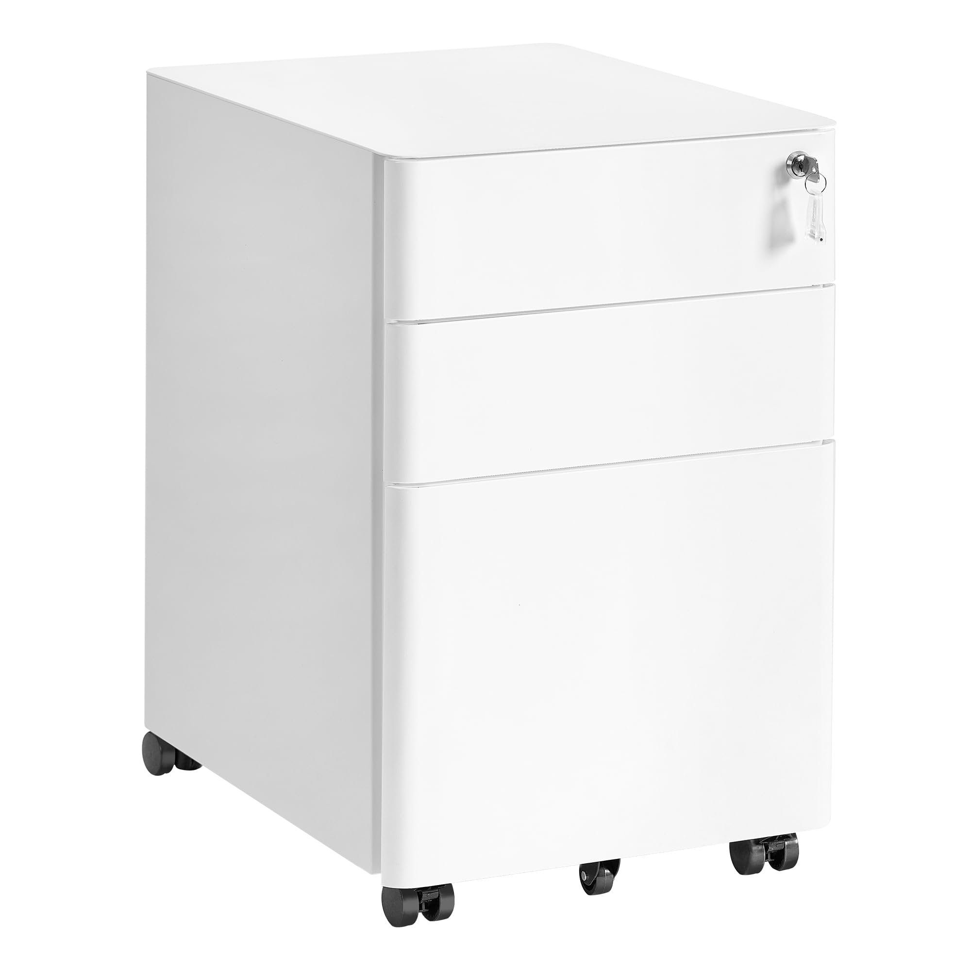 SONGMICS Rollcontainer 3 Schubladen abschließbarer Aktenschrank Metallschrank Druckertisch Büro 50x39x59 cm mattweiß