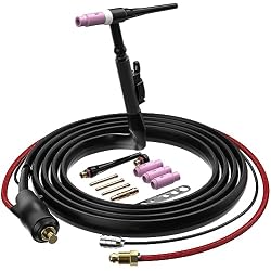 ARCCAPTAIN TIG Torch with High-Frequency Ignition, WP-17 Air-cooled Argon TIG Welding Torch with 35-50mm² Plug, 13-FT Air Hose (Red) and Cable, HF Tig Torch 150amp for ARCCAPTAIN TIG200 and TIG200P