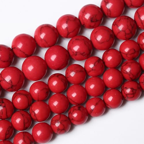72PCS 10mm Natural Stone Beads Red Turquoise Gemstone Round Loose Beads for Jewelry Making 32" 2 Strand Crystal Energy Stone Healing Power DIY Bracelets