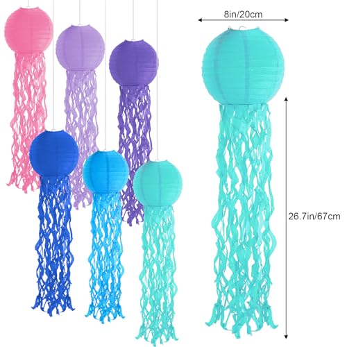 Image of Set of 6 Hanging Jellyfish Paper Lanterns Blue Jellyfish Decor for The Sea Ocean Party, Mermaid Birthday Decoration, Baby Shower, Nautical Events(Multi-Color 4)