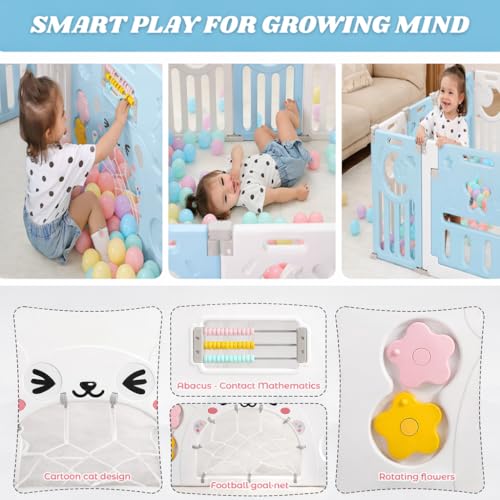 Image of 16 Panel Playpen for Babies Upto 5 Year Foldable Baby Kids Fence Playard Playpen with Mat & Balls Activity Play Yard for Kids Play Area Indoor Setup Fence for Toddlers Outdoor Playarea with Gate(Blue, 6 * 5ft=30sqft)