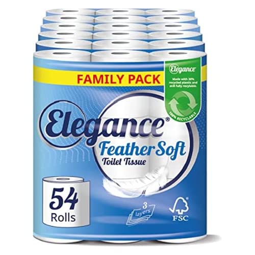Elegance Feather Soft Toilet Roll - Bulk Buy Pack of 54 Rolls - Ultra Soft, 3-Ply, Recycled, Eco-Friendly, UK Manufactured Elegance Feather Soft Toilet Roll - Bulk Buy Pack of 54 Rolls - Ultra Soft, 3-Ply, Recycled, Eco-Friendly, UK Manufactured