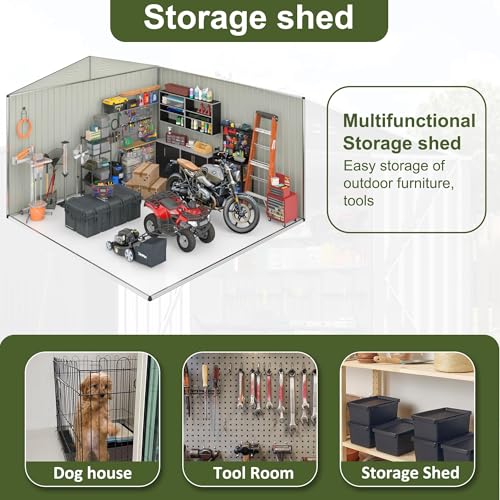 Image of AirWire 10x14 FT Outdoor Storage Shed, Large Garden Shed with Updated Frame Structure and Lockable Doors, Metal Tool Sheds for Backyard Garden Patio Lawn, Brown