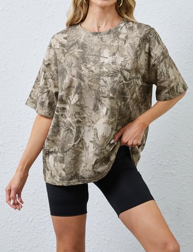 Camo Print Oversized T Shirts for Women Short Sleeve Graphic Print Crew Neck Baggy Shirts Cute Tunic Tee Tops2