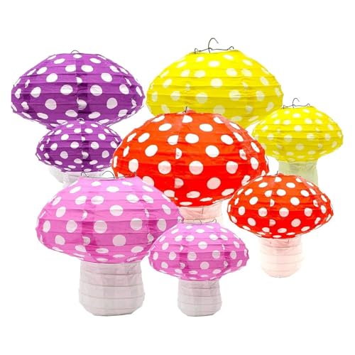Lanterne papier champignon 30 cm et XS lot de 3 suspensions rouge - 5