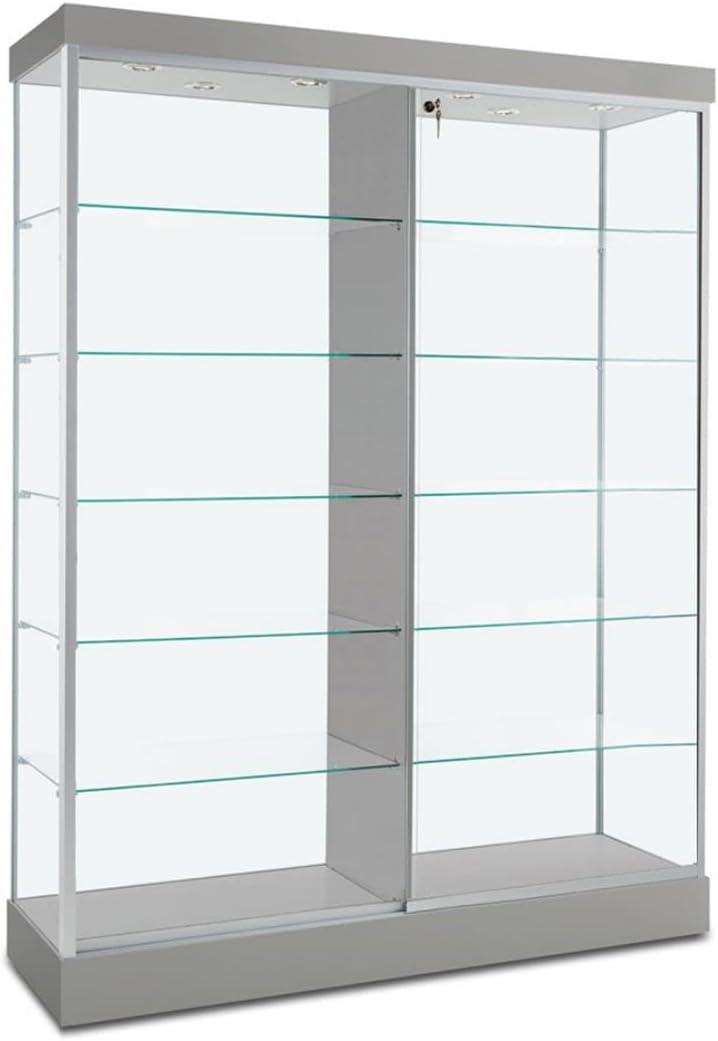 Displays2go Retail Display Cases: Have Built-in-Wheels - Silver Laminate Finish