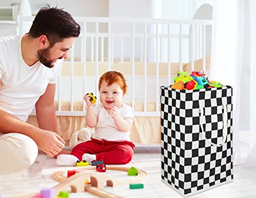 Image of 75L Freestanding Laundry Basket,Large Collapsible Tall Clothes Hamper with Handles,Waterproof Toy Storage Bin for Boys and Girls,Baby Nursery(Racing flag)