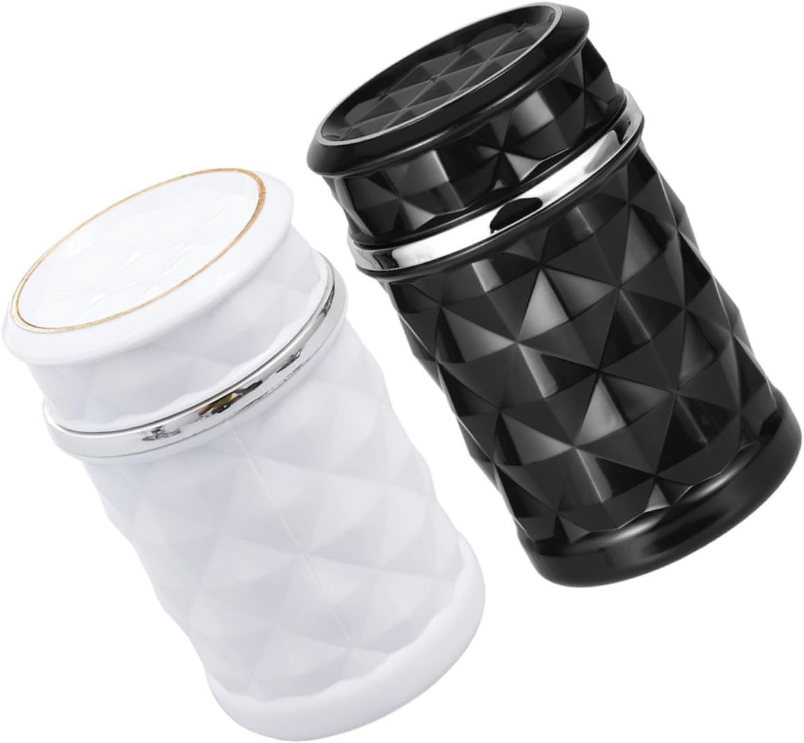 2pcs Portable Creative Car Ashtray with Lid Smokeless Ash Tray for Vehicle Interior Elegant Diamond-cut Design with LED Light for Clean and Tidy Automobile Use