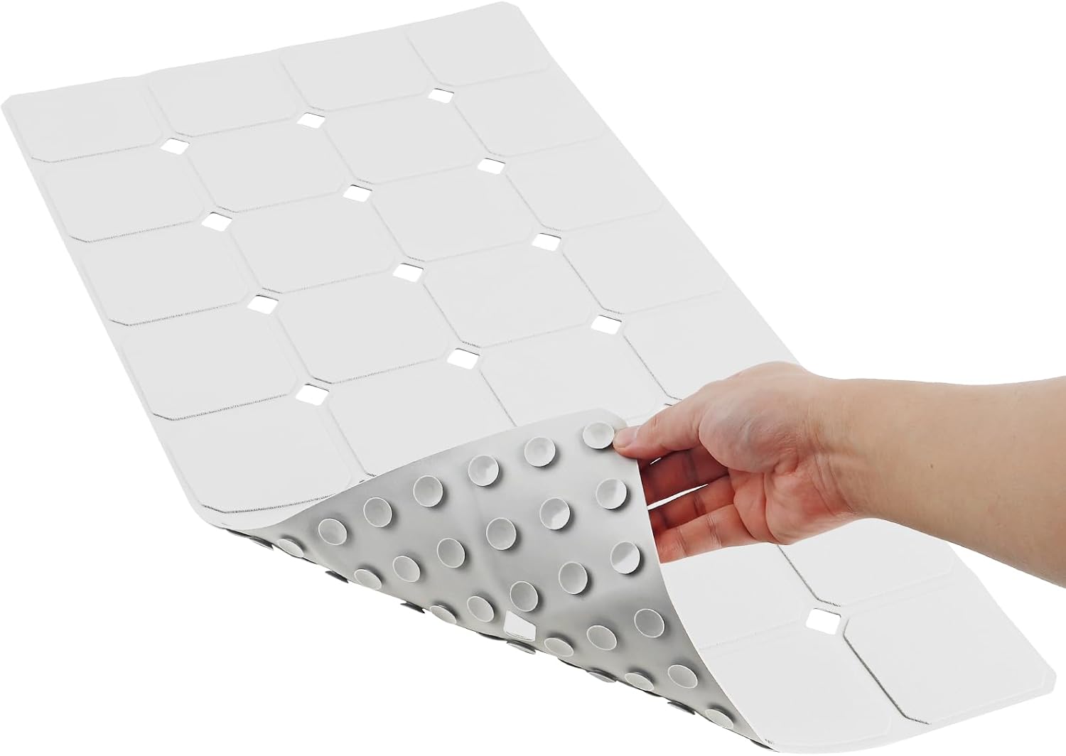 Bathtub Mat Non Slip 15" x 28" Silicone Foldable Tub Mat with Strong Suction Cups & Large Drain Holes, Durable & Eco-Friendly, for Smooth Surfaces, Ideal for Seniors, Adults Beige