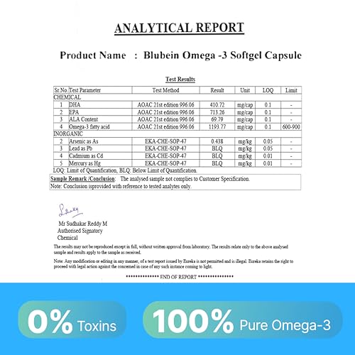 Image of Blubein Mega Omega 3 Fish Oil Capsules For Men & Women,Triple Strength With 1250 Mg (450 Mg Epa & 300 Mg Dha) For Muscle Recovery,Healthy Heart,Joints & Brain - 60 Capsules X Pack Of 2,2 Count