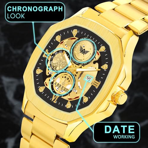 Image of Godfather Square Chrono Look New Golden Date Working Stainless Steel Strap Boys Analog Watches