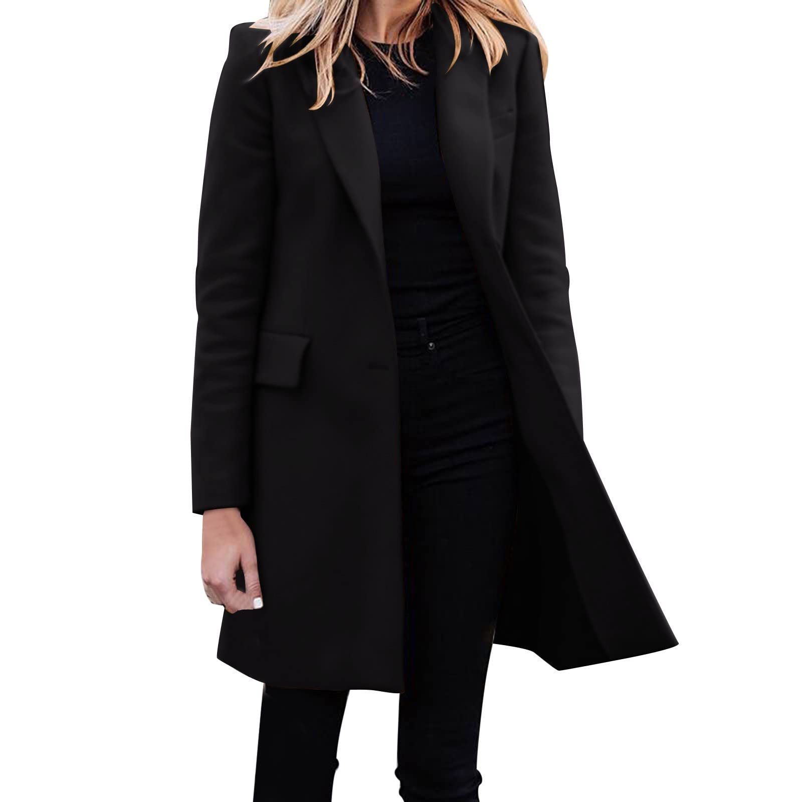 Nizi Women's Woolen Coat - Winter Mid-Length Wool Lapels Look Thin Solid Color Slim Trench Coat Leisure Exquisite Fashion Long-Sleeved Suit Collar Double-Breasted Jacket Windbreaker Sale