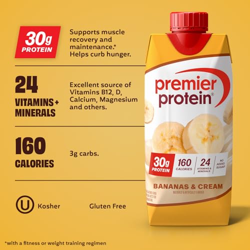 Image of Premier Protein Shake, Bananas & Cream, 30g Protein, No Added Sugar, 24 Vitamins & Minerals to Support Immune Health, 11 fl oz, 4 Pack (Packaging May Vary)
