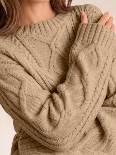 Image of Trendy Queen Women's Oversized Cable Knit Sweaters 2026 Fall Outfits | Quiet Luxury Style, Chunky Knit Texture, Winter Holiday Outfit, Easy Layering Piece, Fall Fashion Staple