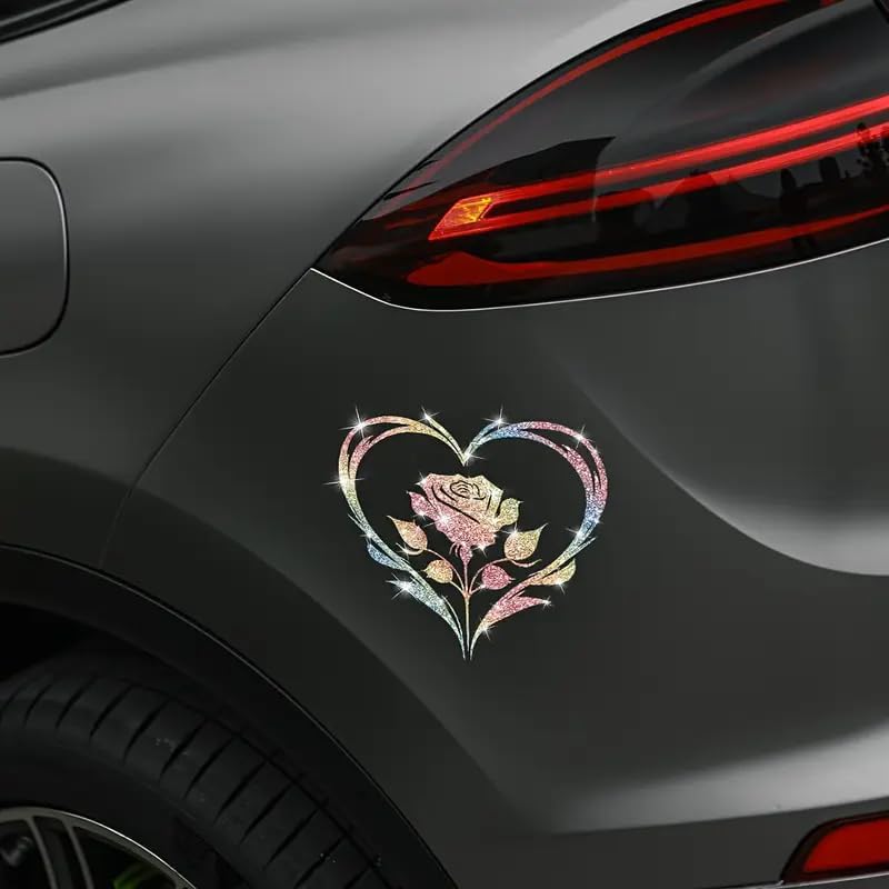 2pcs Sparkling Rose Heart Sunflower Self-Adhesive PVC Rainbow Glittery Decal Sticker for Cars, Laptops, Trucks, Motorcycles Wall Window Luggage Scratch Cover Door Multi-Surface Decor Sticker - Image 7