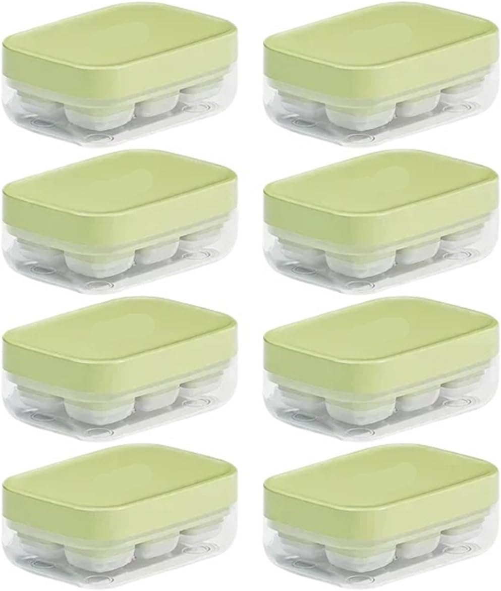 Compatible For 8PCS Push Ice Cube Mould Compartment Mini Summer Storage Box Home Square Silicone with Lid(Green-8PCS)