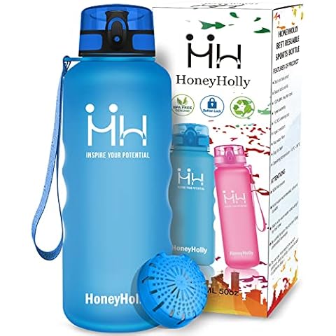 HoneyHolly Trinkflasche 1.5 Liter, Auslaufsicher BPA-frei, Trinkflasche Sport, Trinkflasche Kohlensäure Geeignet, Tritan Kunststoff mit Filter Cover