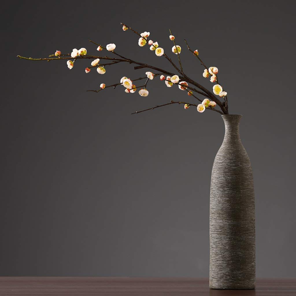 asdchZen Ceramics Vase Tabletop Model Ornament Home Decor Living Room Office Dried Flowers Fake Flower,Grey-Large