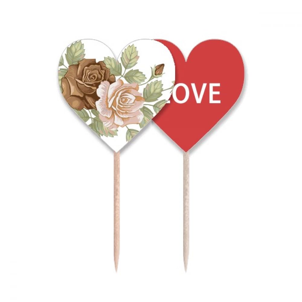 Cure-dents cœur et roses blanches en bois pour décoration de table