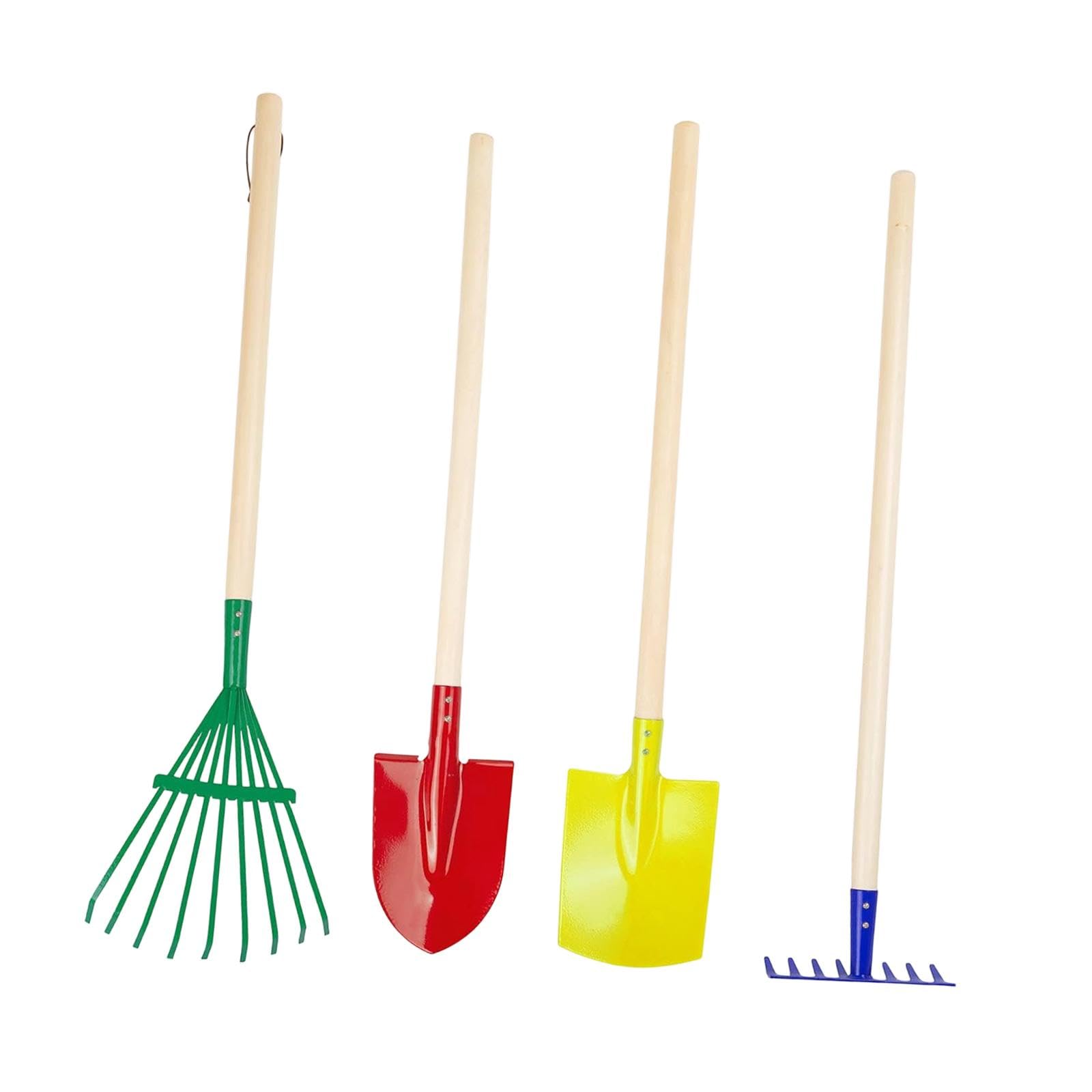 4 Piezas Rastrillo para Niños Kit de Herramientas de Jardinería Infantil Rastrillo Hoja Mango Largo Acero Carbono Ligero Adaptado para Juegos