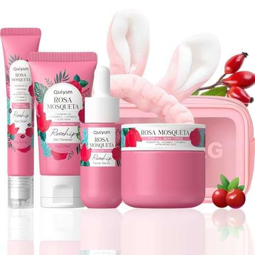 Rosehip Skin Care Sets for Women, Nourishes, Resists Oxidation, Promotes Collagen Production, Refine Skin Texture, Enhances Skin Elasticity, Skincare Gift Sets, Christmas Birthday Gifts 4PCS