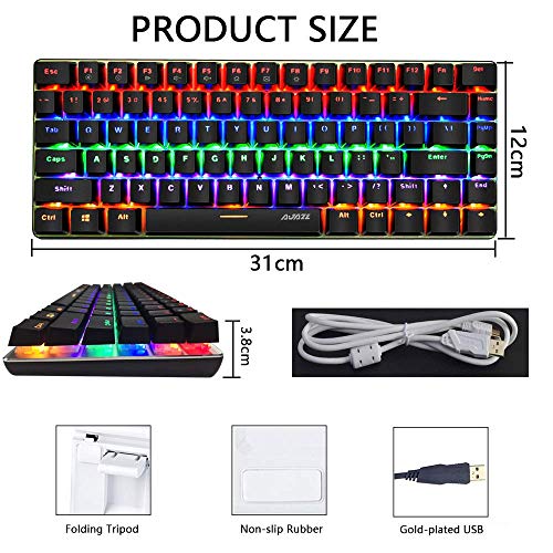Tastiera Meccanica da Computer Gaming, USB Cablata 82 Tasti Anti-Ghosting Blue Switch Tastiera Gioco Arcobaleno Multicolore Illuminata Backlit, Mechanical Keyboard Compatta Ergonomica Nero