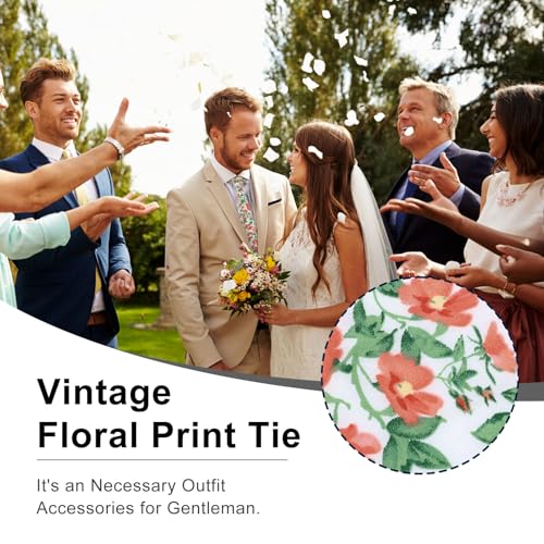 Image of Luckyvestir Mens Ties, Sage /Dusty Blue /Pink Floral Ties for Men, 2.76 inch Cotton Flower Necktie for Wedding /Groomsmen /Party