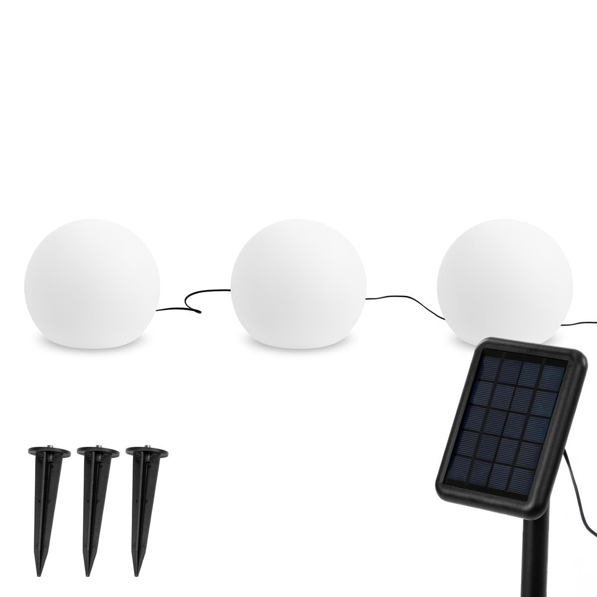 3er Set Solar Kugelleuchte Ø20 cm warmweiß | LED Solarleuchten für außen | Gartenbeleuchtung Terrasse Balkon Rasen | Außenleuchte mit Solarpanel & Akku | dekorative Bodenlichterkette