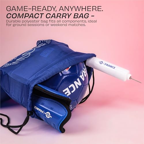 Image of Nivia Football Combo Pack of 4, 1 PVC Football, 1 Pair Shin Guard, 1 Ball Pump, 1 Carry Bag, for Kids & Adults, Size-5 (France)