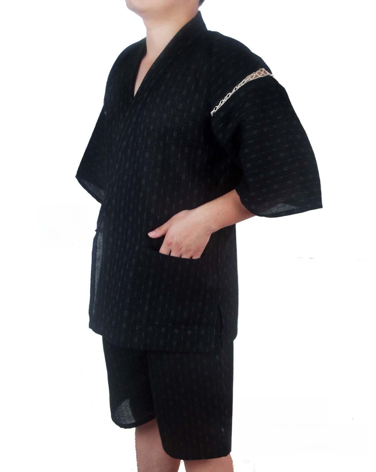 ZEALMAX Herren Kimono Pyjamas im japanischen Stil, Baumwolle Leinen Loungewear Beach Wear Bademantel für Zuhause und im Urlaub