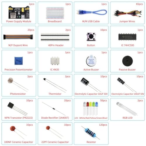 REXQualis Electronics Basic Kit w/Power Supply Module, Breadboard, Jumper Wire, LED,Resistor, comes with more than 300pcs sensors and components for fun and simple electronic projects. - Image 4