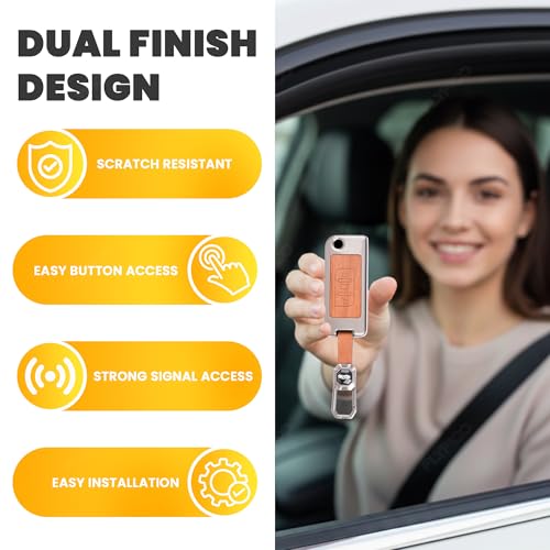 Image of Car Key Cover Compatible with Mahindra XUV-500 3-Button Smart Smart Flip Key (Dual Leather Metal (Black & Brown))