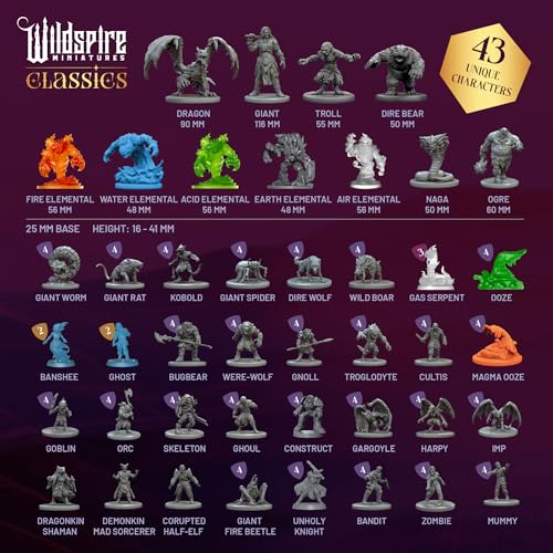 Komplettes klassisches Kreaturen-Set – Set 1 + Set 2 – bemalbare essentielle DND Monster Miniaturen Bulk – 120 Miniaturen für D&D 28 mm Skala Minatures Dungeons and Dragons Minis D&D Minature Figuren