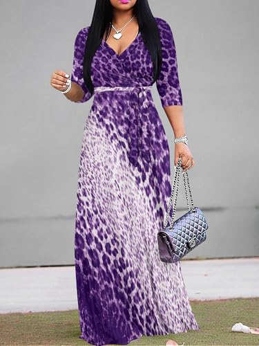Image of PinkPatty Plus Size Dresses for Curvy Women V Neck Flowy Long Sleeves Wrap Maxi Dress Travel Vacation Outfits