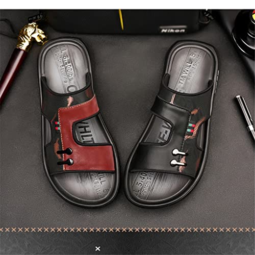 Woven Mesh Flip Flops Men Slippers Home Sandals PU Leather Print Men Shoes Sandalias(E,9.5)2