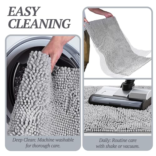 VIVAGLORY Schmutzfangmatte Hund Absorpmax Cleany Mat Hund, Hundeteppich Schmutzmatte Fußmatte, Waschbar Wasserdicht rutschfest Schlammige Saugfähige Chenille Fußmatte, 80cm × 50cm, Grau