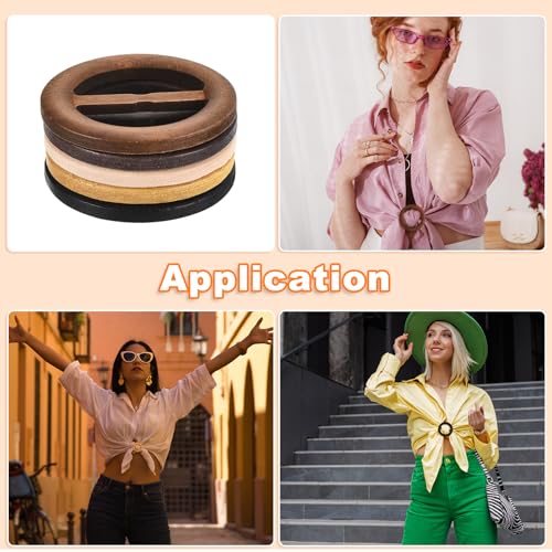 Image of uxcell 4 Pcs T-Shirt Clips, 60mm Wood Scarf Ring Clip Round Tie Circle Clip Buckle Fashion Clothes Corner Knotted Button for Women's Silk Clothing Decoration, Yellow